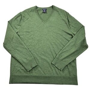 Gap Sweater Mens XL Green Merino Wool V Neck Knit Pullover Long Sleeve Casual